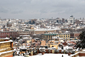 roma con la neve vista dei tetti dal gianicolo